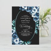 Elegant All in One Blue Floral Wedding Einladung (Stehend Vorderseite)