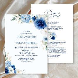 Elegant All in One Blue Floral Wedding Einladung