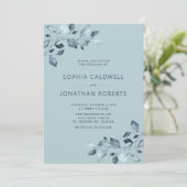 Elegant All in One Dusty Blue Eucalyptus Wedding Einladung (Stehend Vorderseite)