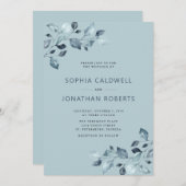 Elegant All in One Dusty Blue Eucalyptus Wedding Einladung (Vorne/Hinten)