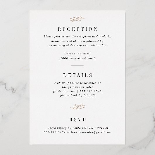 Elegant All in One Gold Foil Hand Schreiben Skript Folieneinladung (Rückseite)