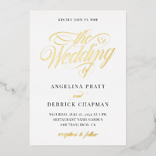 Elegant All in One Simple Calligraphy Wedding Gold Folieneinladung
