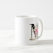 Elegant Alphabet Coffee Cup with Pink Rose Design Kaffeetasse (VorderseiteRechts)