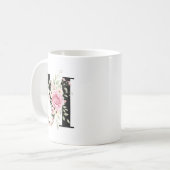 Elegant Alphabet Coffee Cup with Pink Rose Design Kaffeetasse (Vorderseite Links)