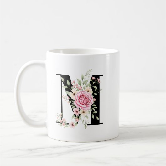 Elegant Alphabet Coffee Cup with Pink Rose Design Kaffeetasse (Links)