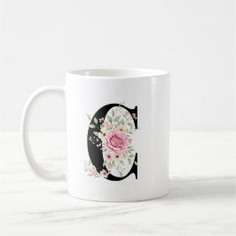 Elegant Alphabet Coffee Cup with Pink Rose Design Kaffeetasse