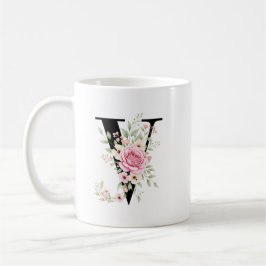 Elegant Alphabet Coffee Cup with Pink Rose Design Kaffeetasse