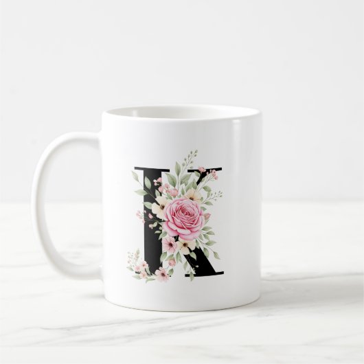 Elegant Alphabet Coffee Cup with Pink Rose Design Kaffeetasse (Links)