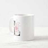Elegant Alphabet Coffee Cup with Pink Rose Design Kaffeetasse (Vorderseite Links)