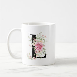 Elegant Alphabet Coffee Cup with Pink Rose Design Kaffeetasse