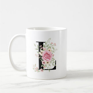 Elegant Alphabet Coffee Cup with Pink Rose Design Kaffeetasse