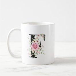 Elegant Alphabet Coffee Cup with Pink Rose Design Kaffeetasse