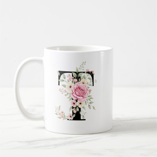 Elegant Alphabet Coffee Cup with Pink Rose Design Kaffeetasse (Links)