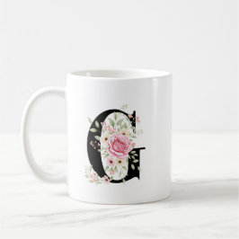 Elegant Alphabet Coffee Cup with Pink Rose Design Kaffeetasse