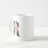 Elegant Alphabet Coffee Cup with Pink Rose Design Kaffeetasse (Vorderseite Links)