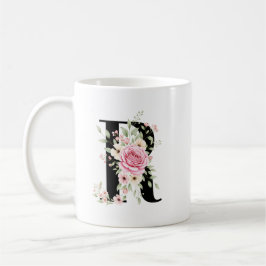 Elegant Alphabet Coffee Cup with Pink Rose Design Kaffeetasse