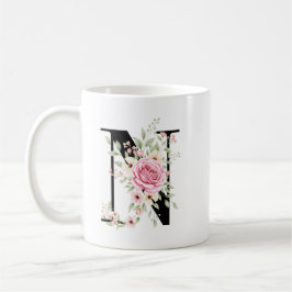 Elegant Alphabet Coffee Cup with Pink Rose Design Kaffeetasse
