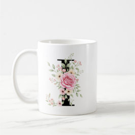 Elegant Alphabet Coffee Cup with Pink Rose Design Kaffeetasse
