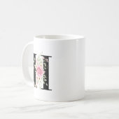 Elegant Alphabet Coffee Cup with Pink Rose Design Kaffeetasse (Vorderseite Links)
