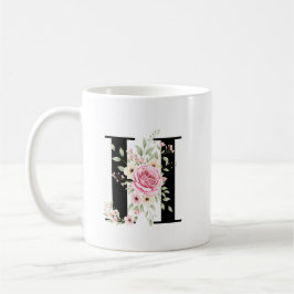 Elegant Alphabet Coffee Cup with Pink Rose Design Kaffeetasse