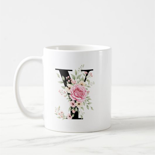 Elegant Alphabet Coffee Cup with Pink Rose Design Kaffeetasse (Links)
