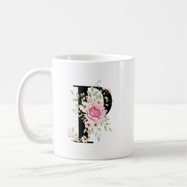 Elegant Alphabet Coffee Cup with Pink Rose Design Kaffeetasse