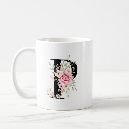 Elegant Alphabet Coffee Cup with Pink Rose Design Kaffeetasse (Links)