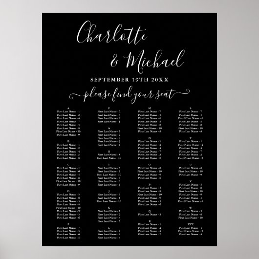Elegant Alphabetical Wedding Seating Chart Poster (Vorne)