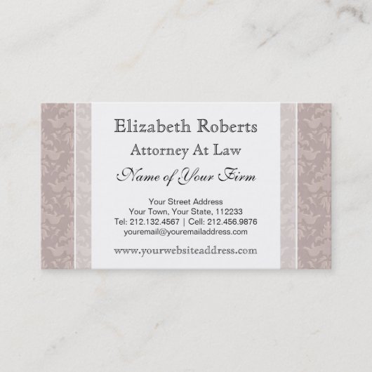 Elegant Alt modische Vintage Taupe Damask Visitenkarte (Vorderseite)