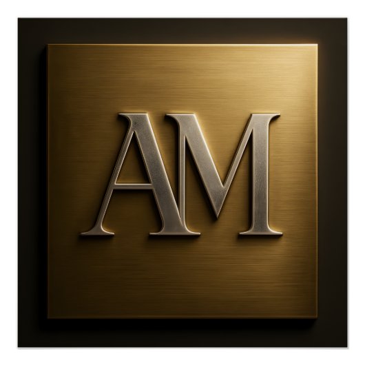 Elegant AM Monogram Brushed Gold Luxury Metallic S Poster (Vorderseite)