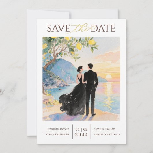 Elegant Amalfi Coast Lemon Tree Wedding Couple Save The Date (Vorderseite)