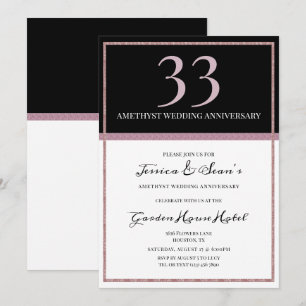 Elegant Amethyst & Black 33. Hochzeitstag Einladung