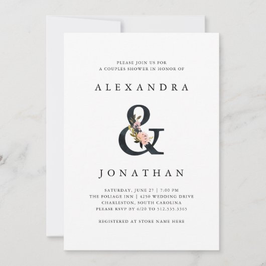 Elegant Ampersand | Dusche für Schwarze und Weiße  Einladung (Vorderseite)