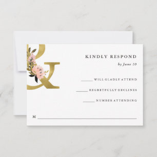 Elegant Ampersand   Gold and Blush Wedding RSVP Karte