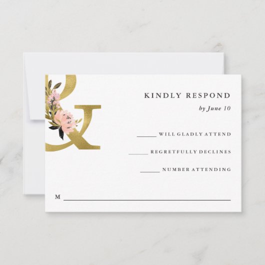 Elegant Ampersand | Gold and Blush Wedding RSVP Karte (Vorderseite)