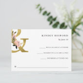 Elegant Ampersand | Gold and Blush Wedding RSVP Karte (Stehend Vorderseite)