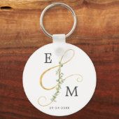 Elegant Ampersand Greenery Monogram Wedding Schlüsselanhänger (Vorderseite)