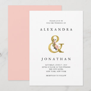 Elegant Ampersand Hochzeit mit Gold und Blush Einladung