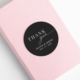 Elegant Ampersand Schwarz-weiß Hochzeit Vielen Dan Runder Aufkleber