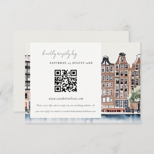Elegant Amsterdam Dutch Canal Wedding QR Code UAWG Begleitkarte (Vorne/Hinten)