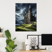 Elegant Ancient Cloudy Skies Mystery Castle AI Poster (Heimbüro)