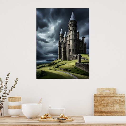 Elegant Ancient Cloudy Skies Mystery Castle AI Poster (Küche)