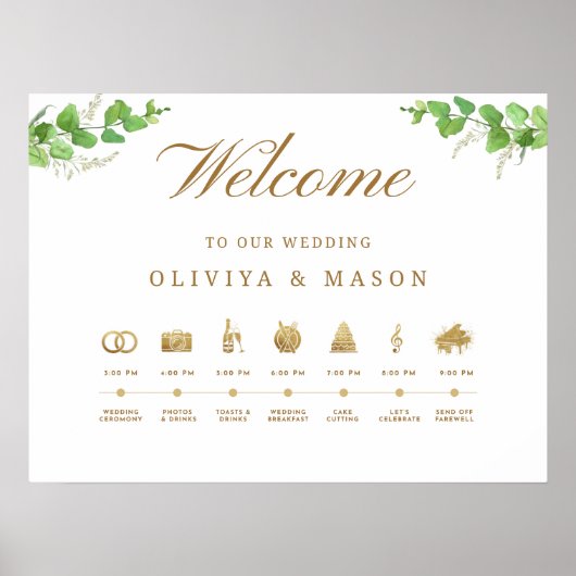 Elegant and Minimal Wedding Order of Events Sign  Poster (Vorne)
