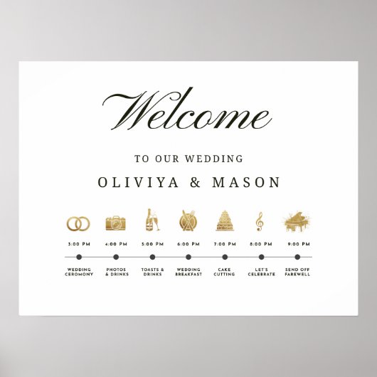 Elegant and Minimal Wedding Order of Events Sign Poster (Vorne)