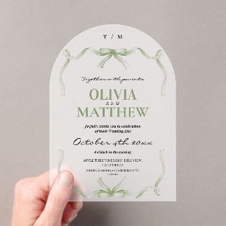 Elegant and Modern Sage Bow Wedding Acryleinladungen