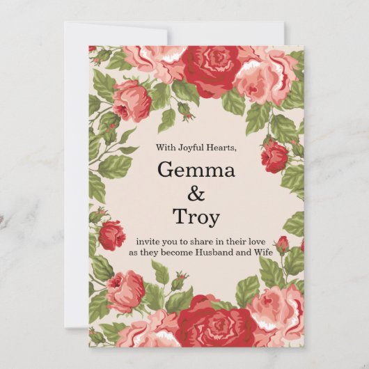 Elegant and romantic, red roses wedding einladung (Vorderseite)