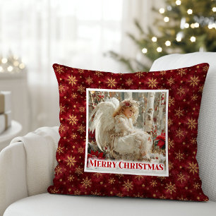 Elegant Angel Poinsettia Rot Gold Bestes Weihnacht Kissen