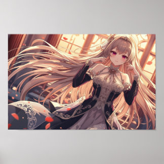 Elegant Anime Girl in Vintage Fantasy Dress – Roma Poster