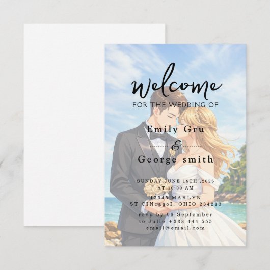 Elegant Anime Wedding Welcome Invitation Save The Date (Vorne/Hinten)