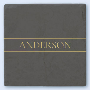 Elegant anpassbarer goldener Text und Linien Steinuntersetzer